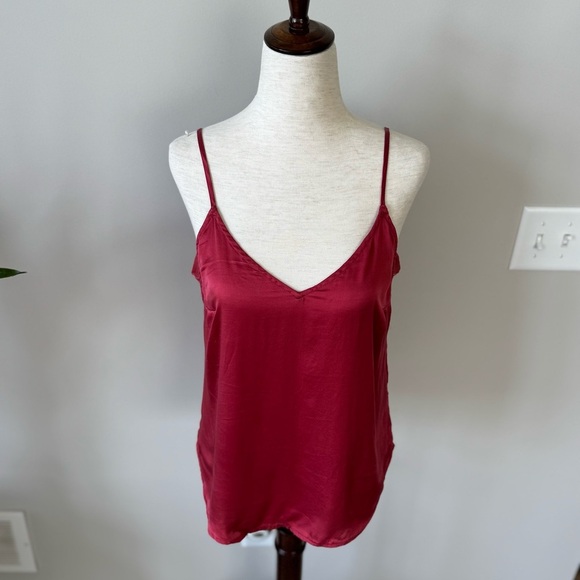 Anthropologie Floreat Silk Elegant Burgundy Spaghetti Strap Tann Top - Picture 3 of 12